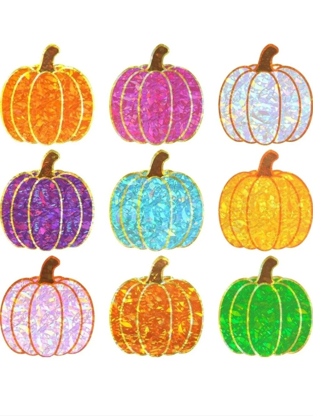 Festive Holographic Pumpkin Stickers - Multicolor, 50 Stickers